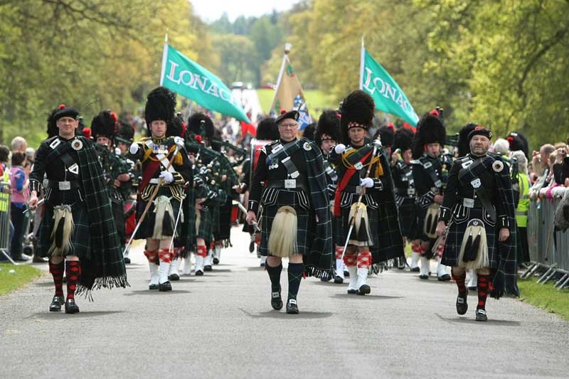 DOUGIE NICOLSON, COURIER, 20/05/12, NEWS.

GLAMIS GATHERING, GLAMIS CASTLE.

WORDS BY GRAEME STRACHAN.

The Lonach Pipe Band with the Men Of Lonach.