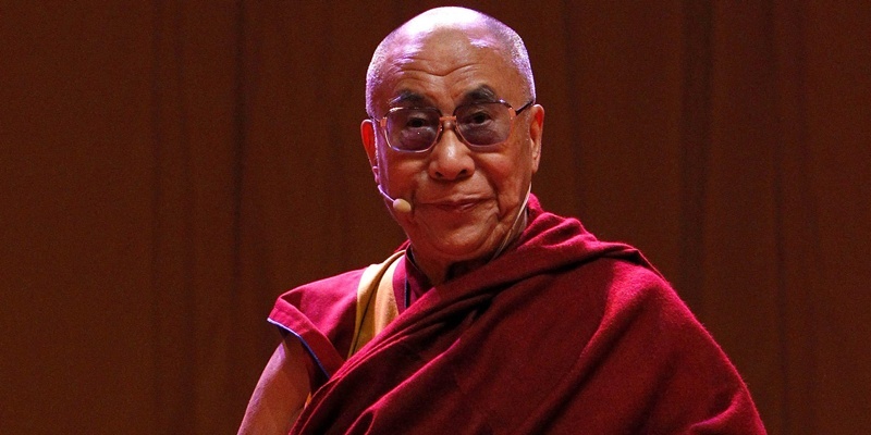 The Dalai Lama on stage at The Manchester Evening News Arena.