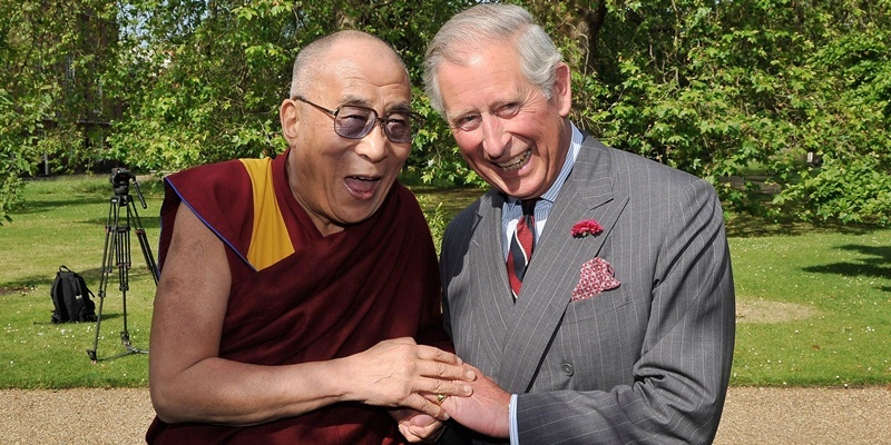 The Prince of Wales receives the Dalai Lama at Clarence House, London.