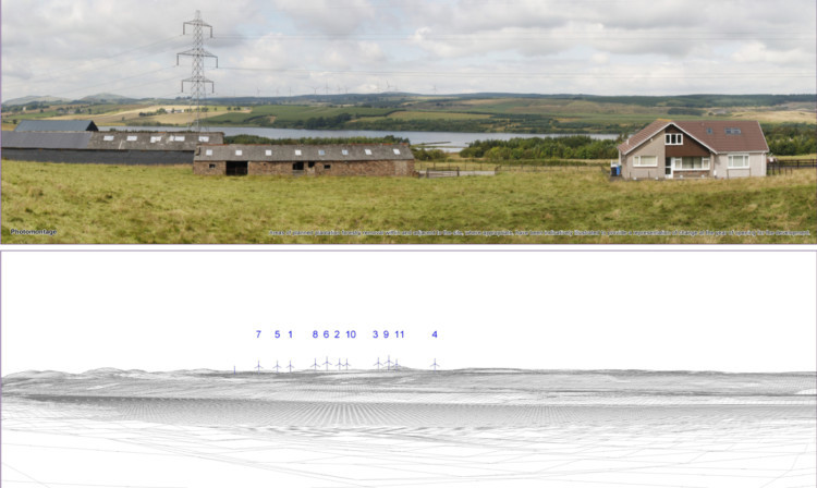 A PfR photomontage showing the view from Kingseat, to the south of the proposed Blairadam windfarm.