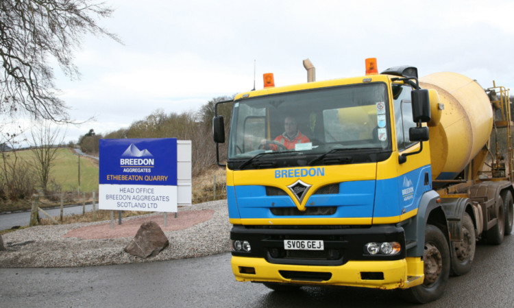 A Breedon Aggregates lorry leaving the firm's Scottish HQ at Ethiebeaton