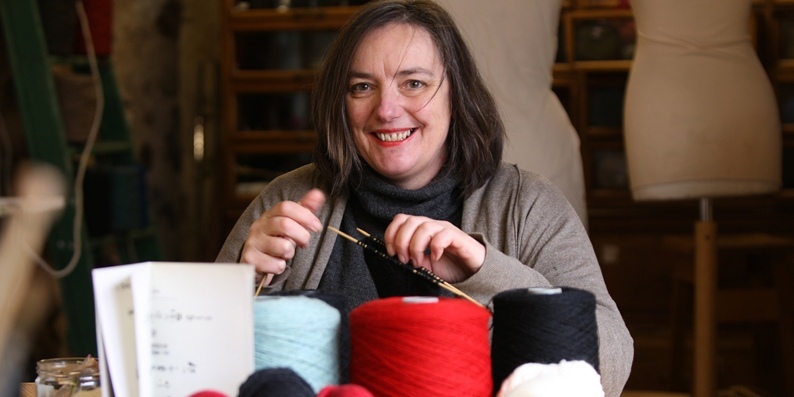 Kris Miller, Courier, News, 23/02/11. Picture today the studio of Di Gilpin, Largoward. Di's knitwear was featured on the catwalk at London fashion week last week in the Meadham Kirchoff show which Vogue magazine has described as stunning. Pic shows Di in her studio.
