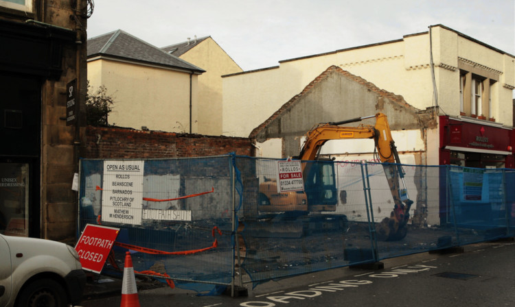 The demolished shops at the site in Bell Street, St Andrews.