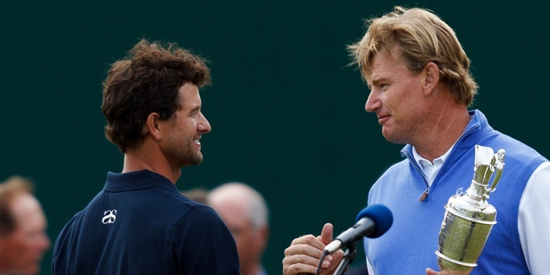 South Africa's Ernie Els consoles Australia's Adam Scott during the victory presentaiton