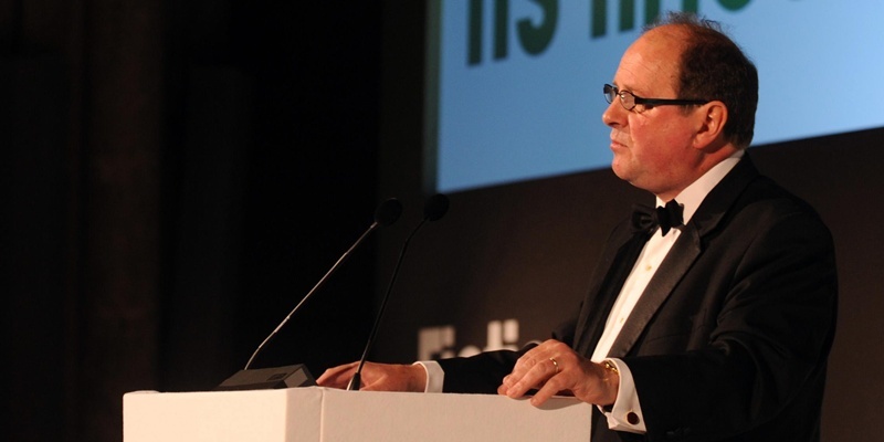 Chair of the judges, James Naughtie, announces the winner of the Man Booker Prize for Fiction, during the Man Booker Prize for Fiction ceremony at the Guildhall in London.