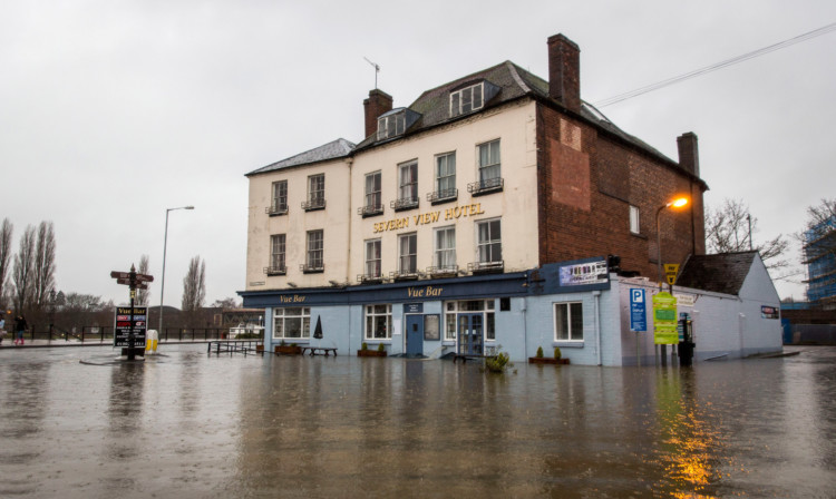 The Severn View Hotel in Worcester is surrounded by flood water.