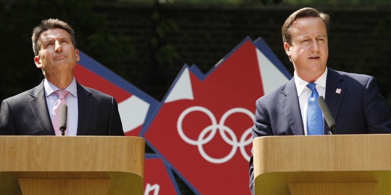 Prime Minister David Cameron and LOCOG chairman Lord Sebastian Coe during their press conference in the garden of 10 Downing Street whetre they spoke on the success of the 2012 London Olympics.