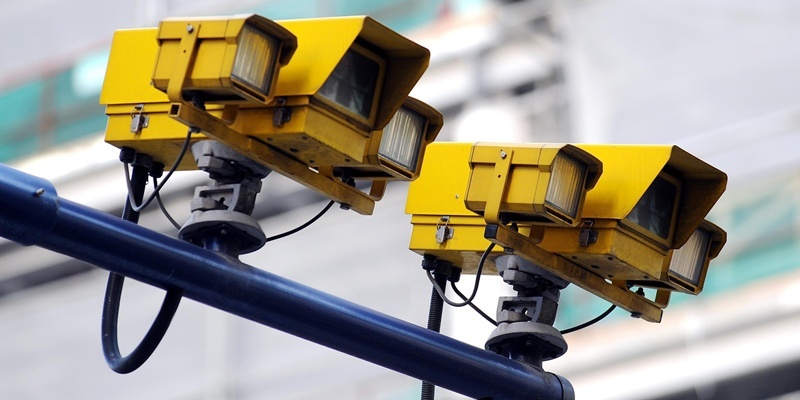 Two SPECS speed cameras in the City of London, which are used to measure the average speed of a motorist between two points.