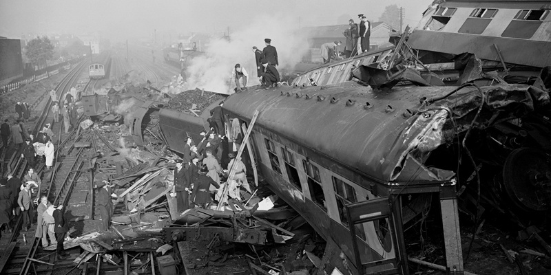 File photo dated 08/10/1952 of the scene following a triple train crash at Harrow and Wealdstone station, as the busy station came to a brief halt during rush-hour today for a minuteÕs silence to mark the 60th anniversary of BritainÕs worst peacetime rail disaster.