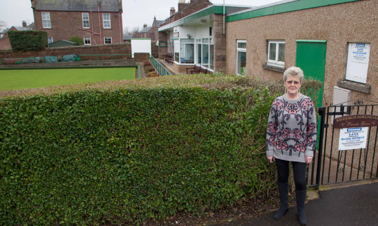 Margaret Pollock outside Kirriemuir Bowling Club

.