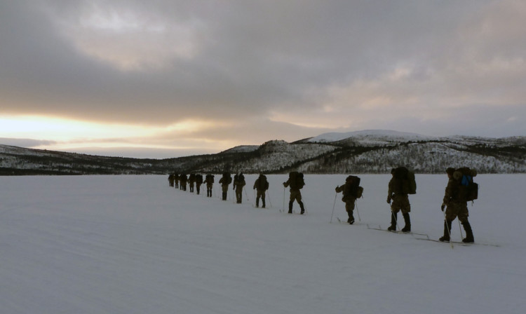 Marines from 45 Commando are making their way across the Arctic.