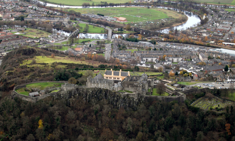 Stirling Castle with the city of Stirling photographed from the air
