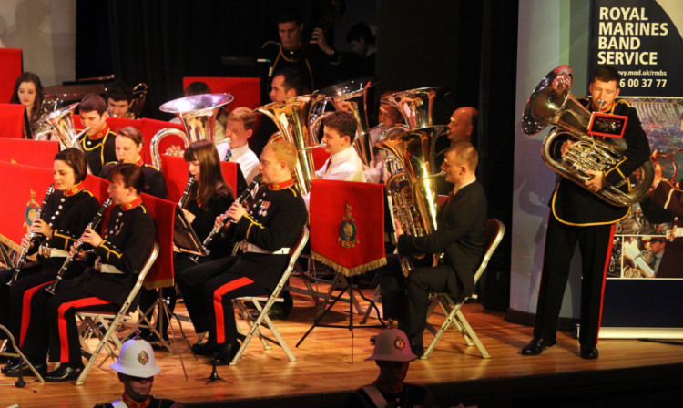 The Band of Her Majesty's Royal Marines in concert with Angus Secondary school pupils.