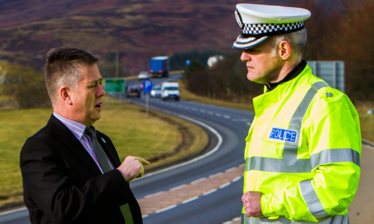 Keith Brown and Superintendent Iain Murray discussing safety on the A9 on Friday.