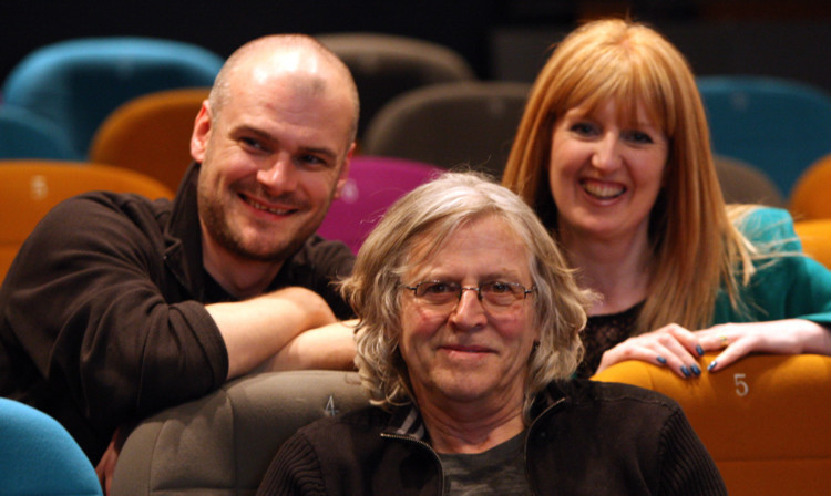 Black Angel tour producer Guy Vaele, left, Roger Christian and Yvonne Finlayson, who acted in the film and was going to watch it for the first time in a cinema.