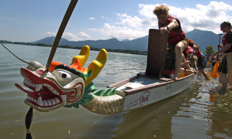 One of the entrants in a dragon boat race in Germany. The river Tay at Perth is expected to attract a dozen similarly colourful craft this summer.