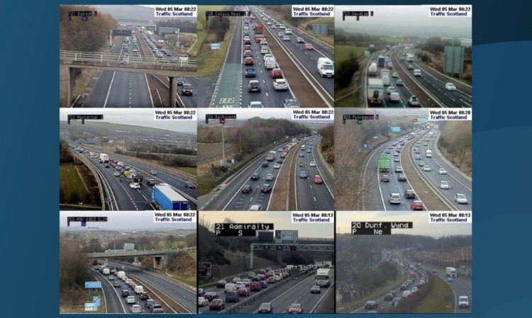 Traffic Scotland road camera photos showing the traffic problems caused by the multiple breakdowns on the bridge.