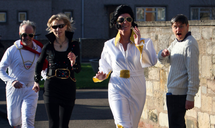 A trio of Elvises who pounded the pavements of Windygates in preparation for the Craigtoun run next Saturday.