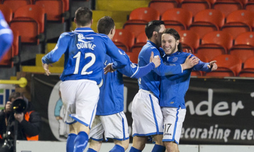 Stevie May celebrates after scoring the only goal of the game.