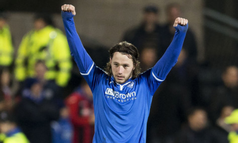 Stevie May celebrates his goal against Dundee United at Tannadice on Wednesday.