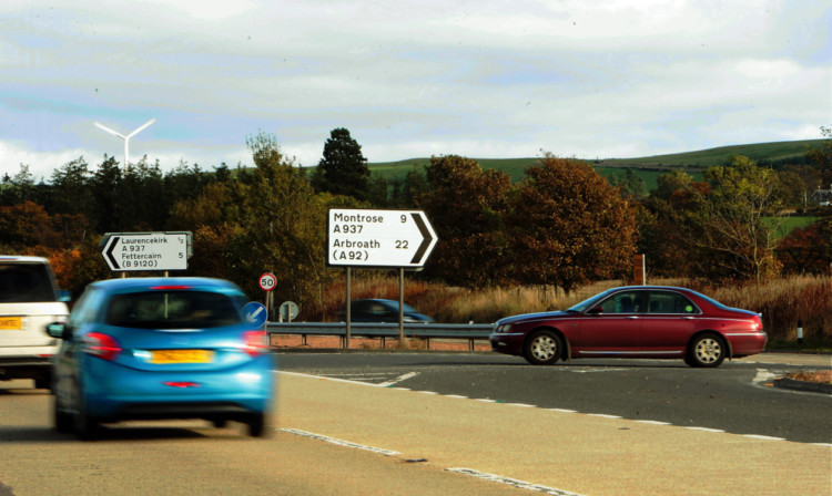 Traffic at the A90/A937 junction at Laurencekirk.