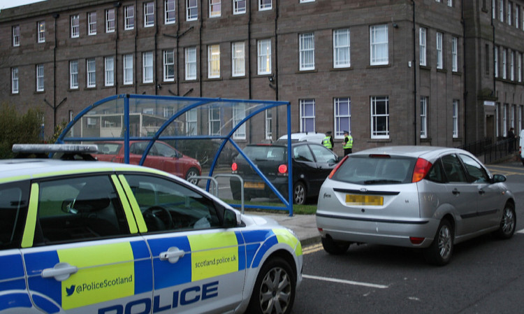 Police at the Arbroath campus on Wednesday evening.