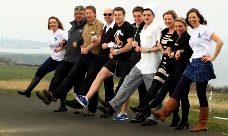 From left: Nicola Gandy, senior fundraiser, Aberlour, Johnny Mitchell, head gardener, Gary Scott, shift engineer, Konrad Zakrzewski, Clubhouse, Glen Scott, fitness instructor, Andrew Dyce, golf James Keith, chef, Sarah Proudfoot, PR and marketing executive, Zuzana Kovalova, front desk, and Karen Hannah, Kilt Walk fundraiser.