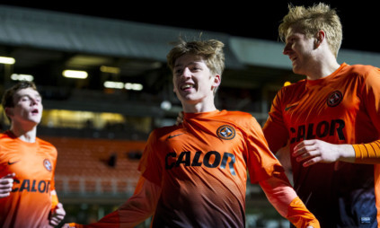 Ryan Gauld celebrates after scoring to give Dundee United the lead.