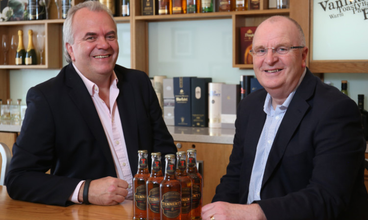 Brian Calder,  MD Wallaces TCB and John Gilligan,  MD of Tennent Caledonian Breweries marking the C&C acquisition of Wallaces Express.

For further information contact:
George Kyle, Head of Sponsorship
e: george.kyle@tennents.com
m: 07808096378