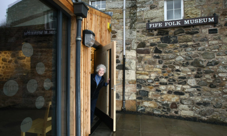 Fife Folk Museum Trust chairwoman Wynne Harley at its new entrance.