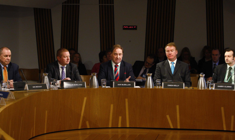 Ian McKay, Institute of Directors Scotland regional director; Colin Borland, Federation of Small Businesses head of external affairs; Iain McMillan; Owen Kelly, Scottish Financial Enterprise chief executive; Garry Clarke, head of policy and public affairs at Scottish Chambers of Commerce; give evidence to the Economy Energy and Tourism Committee.