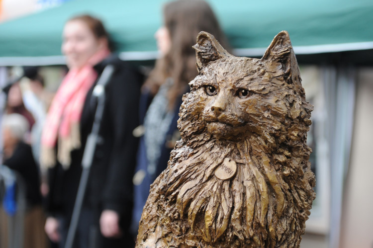 Crowds gathered in St Andrews as a bronze statue of famous resident Hamish McHamish was unveiled.