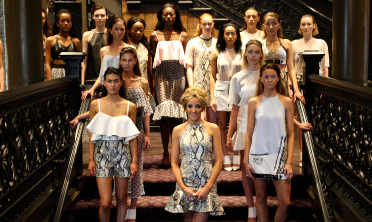 Hayley, front centre, wih her models at the launch of her spring-summer line at Malmaison.