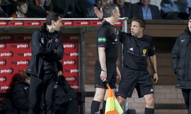 Jackie McNamara was sent to the stand after the incident at Tannadice.