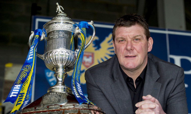 Tommy Wright with the trophy he hopes to be lifting next month as the first St Johnstone manager to do so.