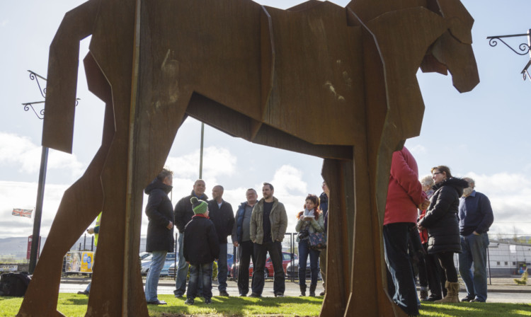 Clyde built: group members who turned out to see the piece being installed in Coupar Angus.