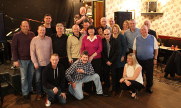 Former Dundee United and Dundee players along with family and friends who attended the cheque presentation to Amanda Kopel.