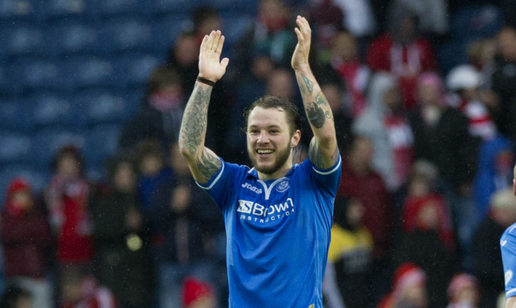 Stevie May celebrates reaching the Scottish Cup final.