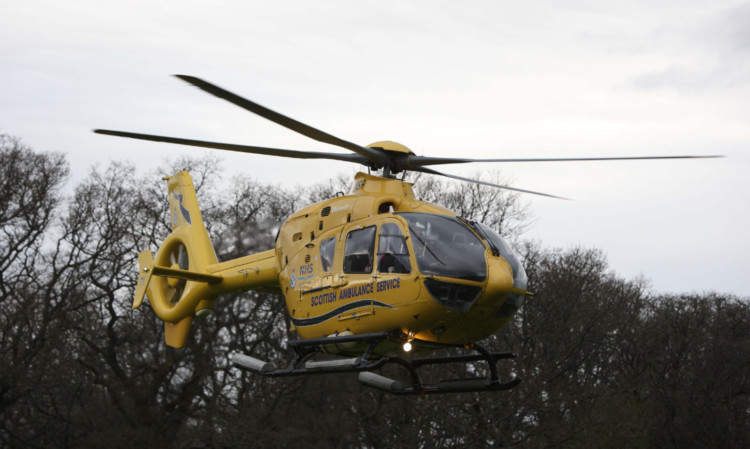 The helicopter at Mains of Pitcastle farm.