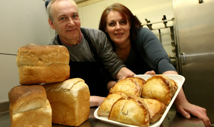 Bridie maker Graham Pirie and owner Lynda Morris at the Breadalbane Bakery and Tearoom in Aberfeldy, showing off some of the products that have taken them to the finals.