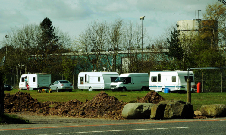 The Eastfield Industrial Estate, showing some of the Travellers who have set up in the grounds of the former Pico premises.