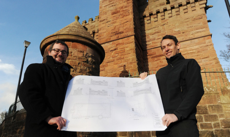 Stephen Kydd from civil engineering consultants and quantity surveyors Gemmell Hammond and Partners, left, and Grant Stewart with the plans for the building.