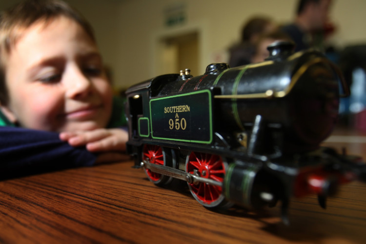 Model rail enthusiasts gathered in Angus for the Kirriemuir Vintage Toy Railway Show. Kyran Poppleton looking at a Hornby 040 O Gauge engine.