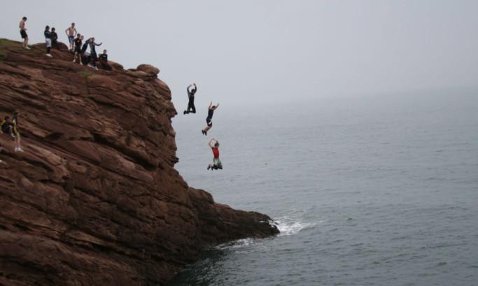Youngsters tombstoning near Arbroath, where the lifeboat had to be called out.