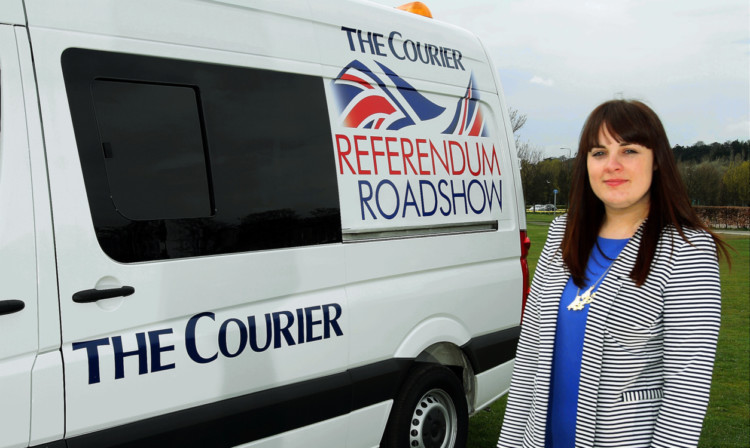 The roadshow bus out and about in Courier Country with Colette McDiarmid.