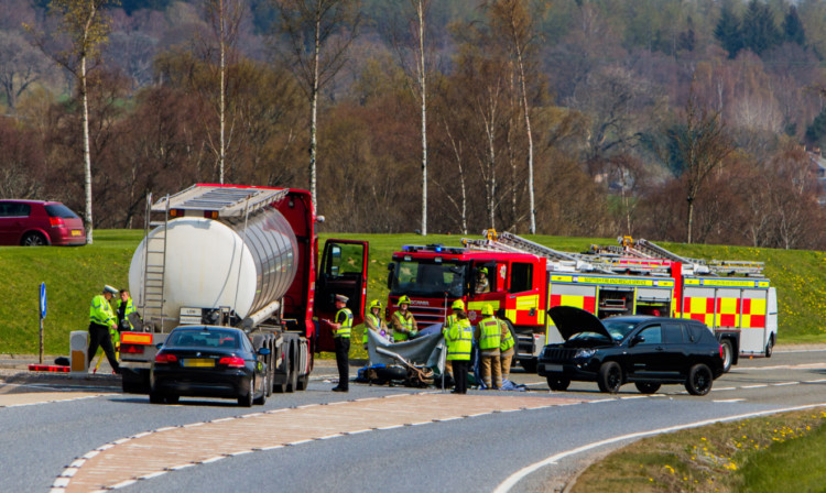 Emergency services at the scene of the accident on the A9.