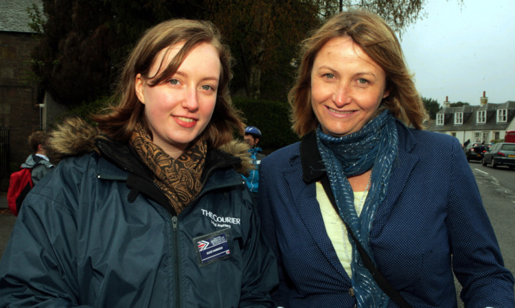 Courier team member Alice Harrold with Joanne Edward in Longforgan.