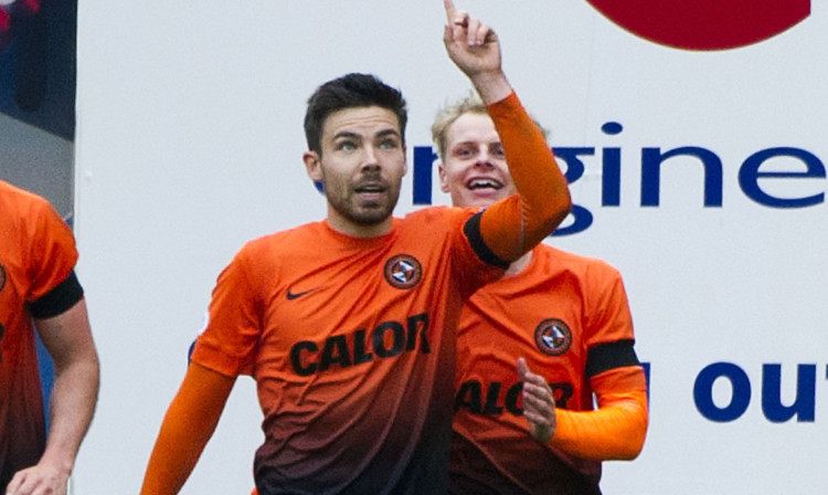 Ryan Dow celebrates his goal against Motherwell. But will he start at Hampden?