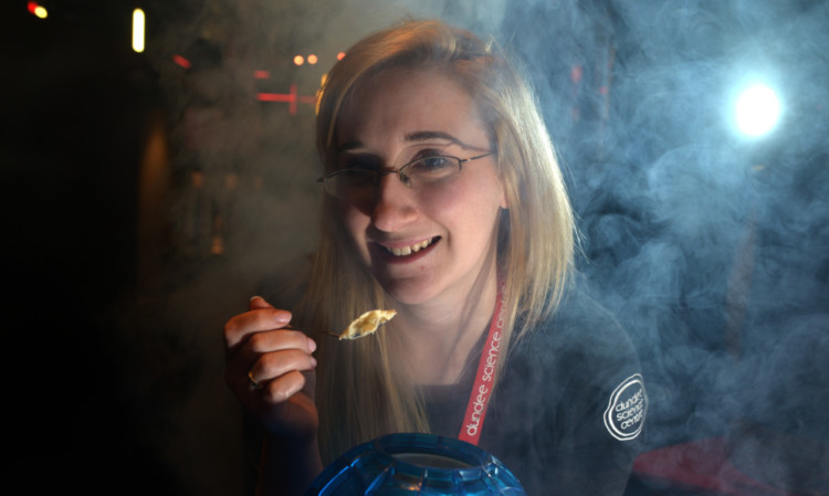 Science learning officer Jennifer Rodger-Casebow at Dundee Science Centre with ice-cream made using liquid nitrogen.
