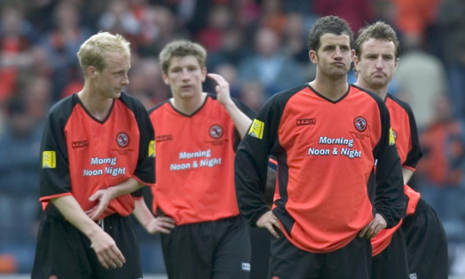 The 2005 Scottish Cup final was a day to forget for Mark Wilson (second left) and Dundee United team-mates.